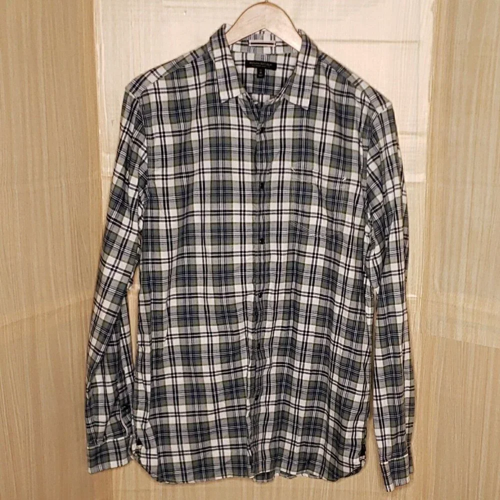Banana Republic Mens Tailored Slim Fit Green Plaid Button Down XL